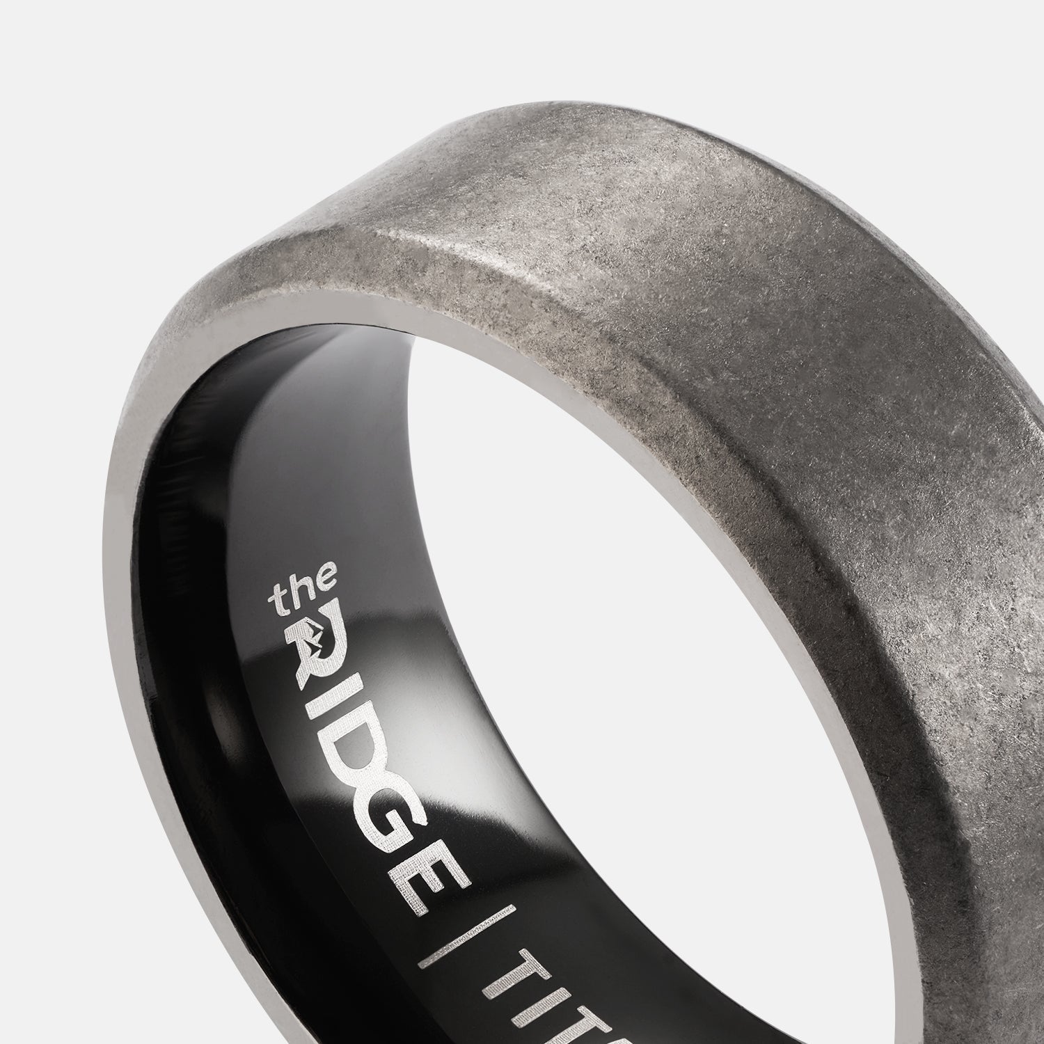 Ridge 8mm Beveled Ring Set - Stonewashed Titanium